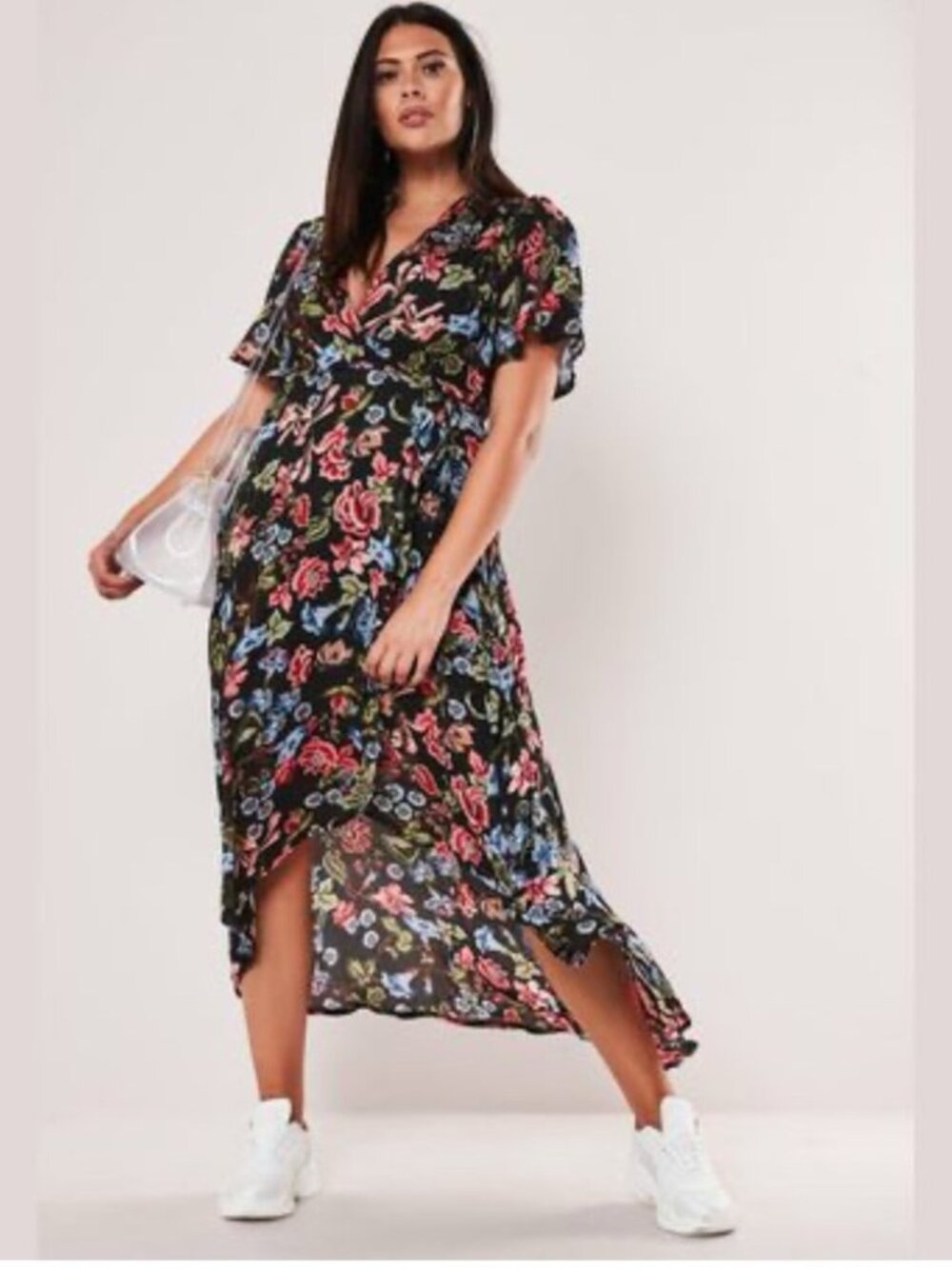 Missguided+ Black Floral Wrap Dress - Size 20